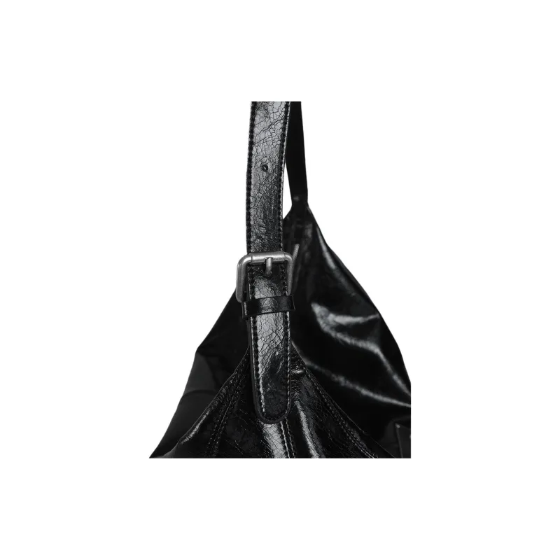 Kikawa Card Synthetic Leather Shoulder Bag Large Size Women's Black-6