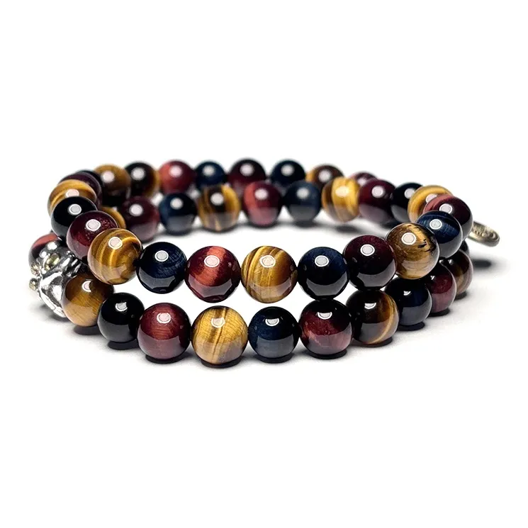 MOUNTAINS AND MANS Tiger's Eye Stone New Chinese Style Stackable Good Luck Beaded Bracelet Unisex-3