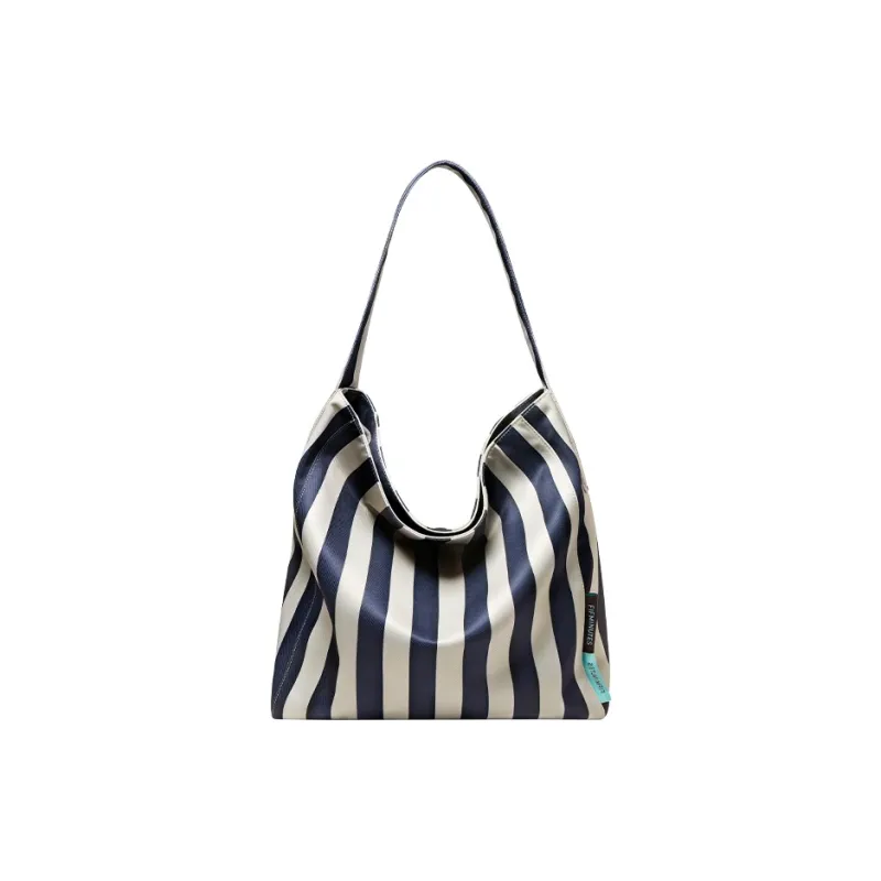 15 MINS Synthetic Leather Tote Shopping Bag Tote Bag Shoulder Bag Women's Blue White Stripes-1