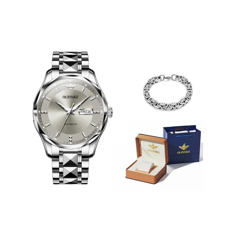 Oupinke Guts Collection Diamond Watch Dial Mechanical Movement Stainless Steel Watchband Watch Men's Watches Gray Dial-4