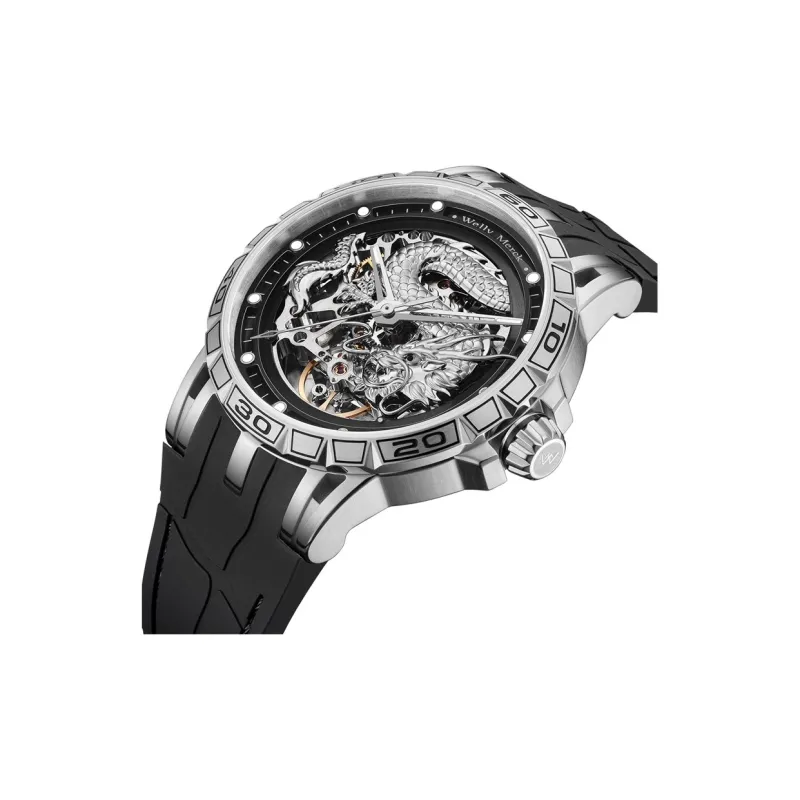 Welly Merck Dragon Series Automatic Mechanical Movement Rubber Strap Watch Men's Watches Silver Dial-6