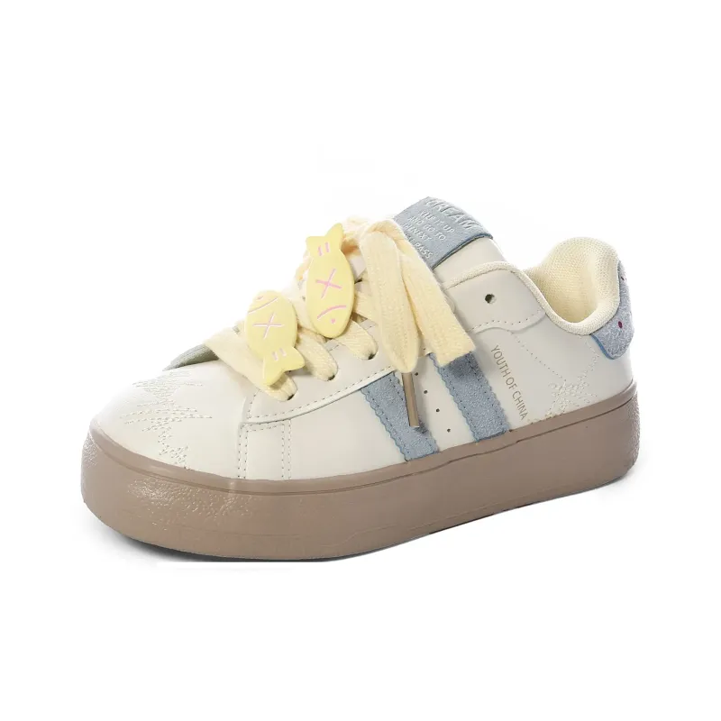 UNIITY Abrasion Resistant Lightweight Breathable Height Increasing Low Top Skateboard Shoes Women's Yellow Blue Cheeses-21