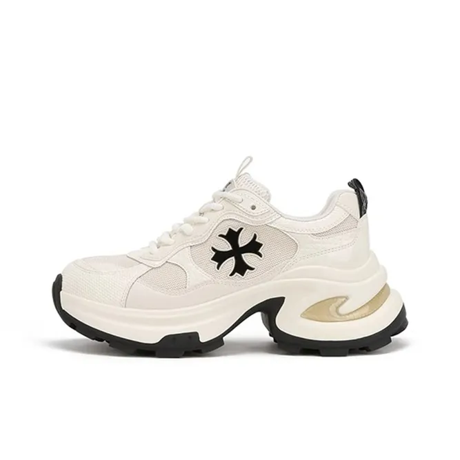 BENZI Chunky Sneakers Women's Low Top Ecru/Beige Yellow/Silver Gray-10