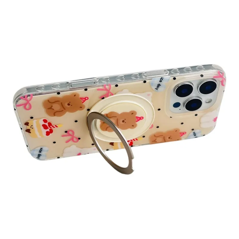 Sopi Acrylic Material Cake Bear Support Shell Phone Cases Compatible With IPhone 16/15 Pro Max/Apple 13/14 Pro/Max-9