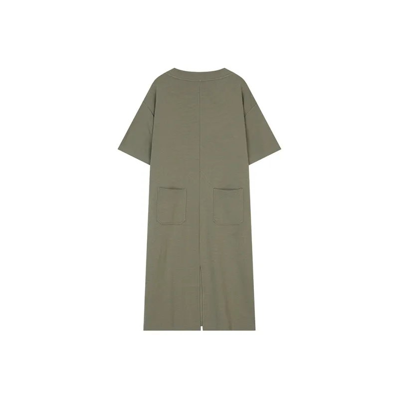ELF SACK Short Sleeved Dress Women's Tie Gray Green-1