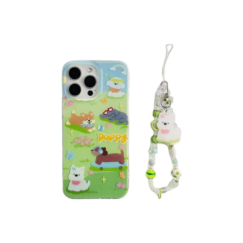 Sopi Acrylic Material Playful Puppy On The Grass Phone Cases Compatible With IPhone 16/15 Pro Max/Apple 13/14 Pro/Max-5