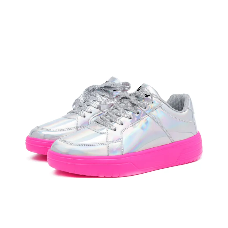 Singing Slip Resistant Lightweight Support Low Top Skateboard Shoes Unisex Dazzling Silver Pink-2