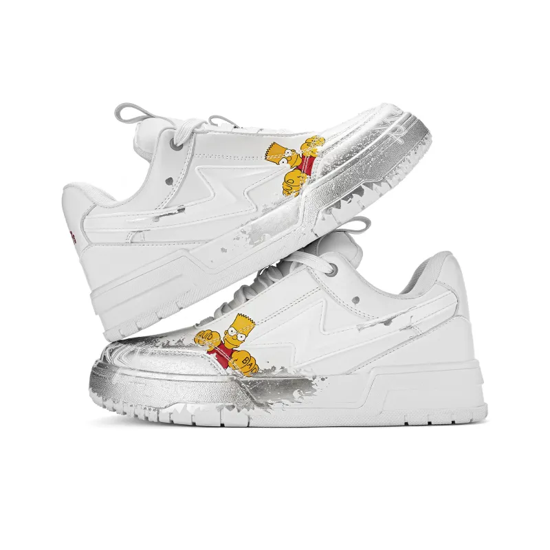 The Simpsons Skateboard Shoes Unisex Low Top White Silver/Beige Red/Black Silver-4