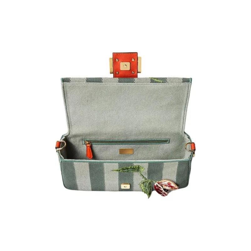 FENDI Baguette Canvas Baguette Bag One Shoulder Handbag Medium Size Women's Green & Multicolor-3