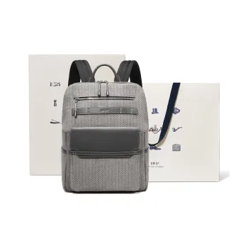 BVP Top Grain Cow Leather Travel Backpack Men's Gray