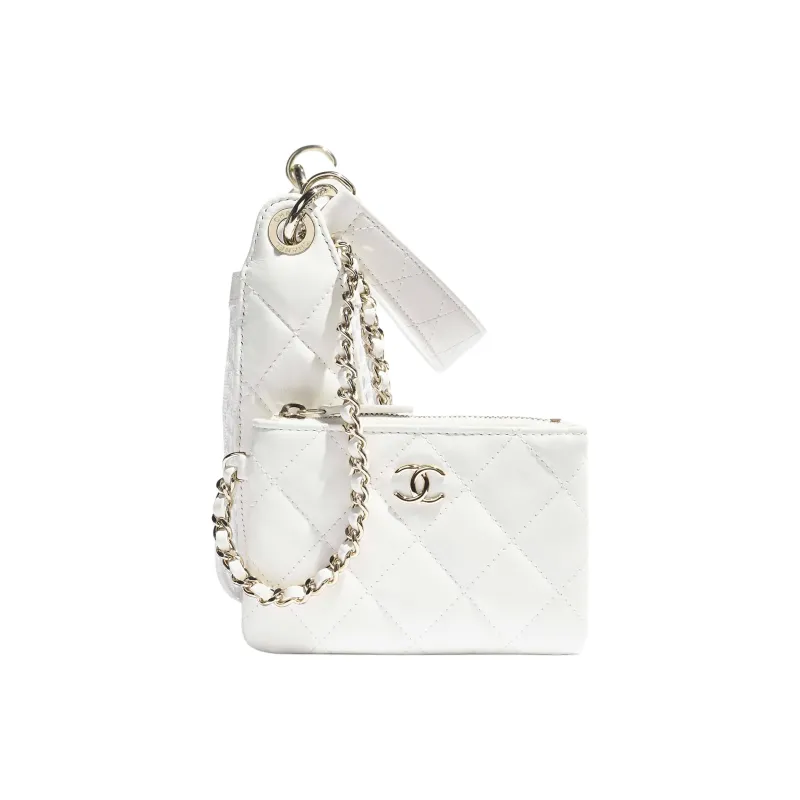 CHANEL Fishnet & Bright Lambskin & Gold Metal Handbag, Shoulder Bag Women's White-2
