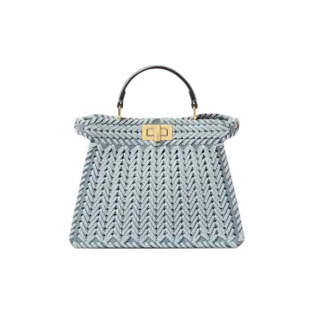 FENDI Peekaboo ISeeU Leather One Shoulder Handbag Small Size Women's Blue
