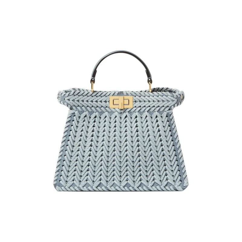 FENDI Peekaboo ISeeU Leather One Shoulder Handbag Small Size Women's Blue-0