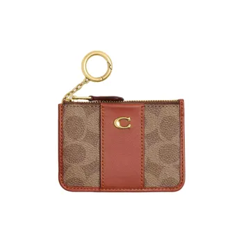 COACH Skinny Id CaseSignature Iconic Canvas Card Holder Mini Women's Tan With Caramel
