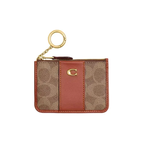 COACH Skinny Id CaseSignature Iconic Canvas Card Holder Mini Women's Tan With Caramel
