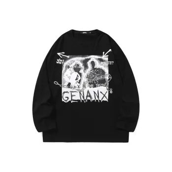 GENANX Straight Long Sleeved T Shirt Unisex Black