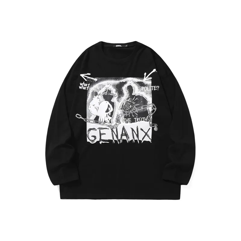 GENANX Straight Long Sleeved T Shirt Unisex Black-0