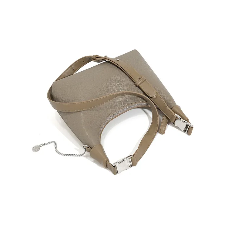 Vigno Synthetic Leather Shoulder Bag Crossbody Bag Women's Ecru/Pink/Elephant Gray/Black-5