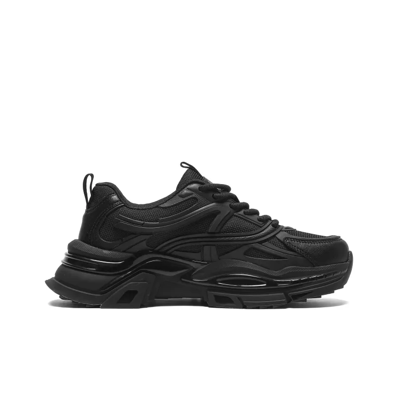 JEEP SPIRIT Black Myth Slip Resistant, Breathable, Height Increasing Low Top Chunky Sneakers Men's Black-1
