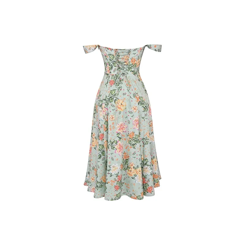 HOUSE OF CB Saira Light Jade Print Midi Sundress Slip Dresses Women's Light Emerald Green-1