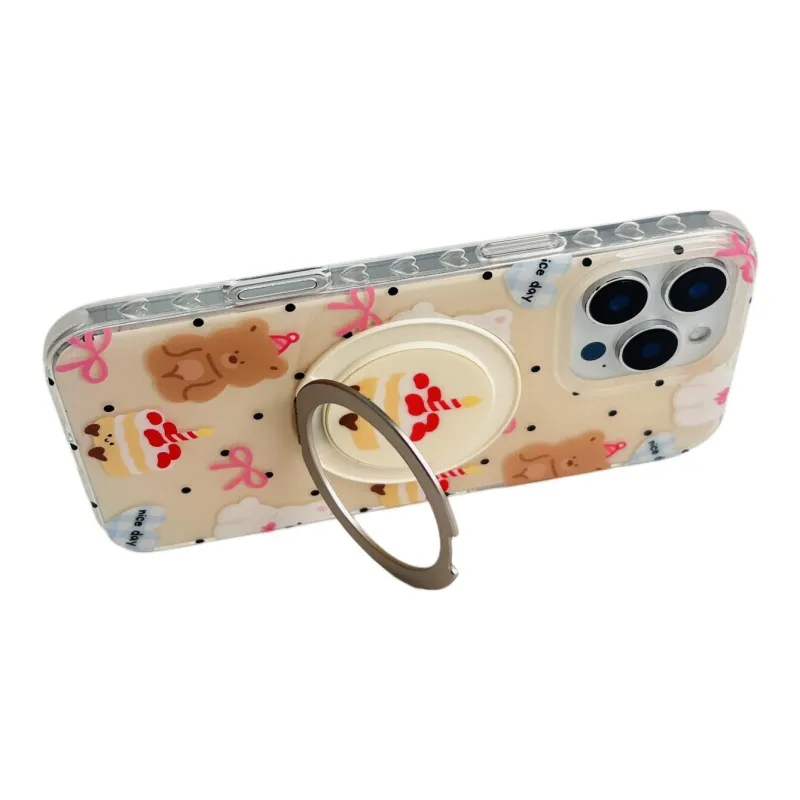 Sopi Acrylic Material Cake Bear Support Shell Phone Cases Compatible With IPhone 16/15 Pro Max/Apple 13/14 Pro/Max-4