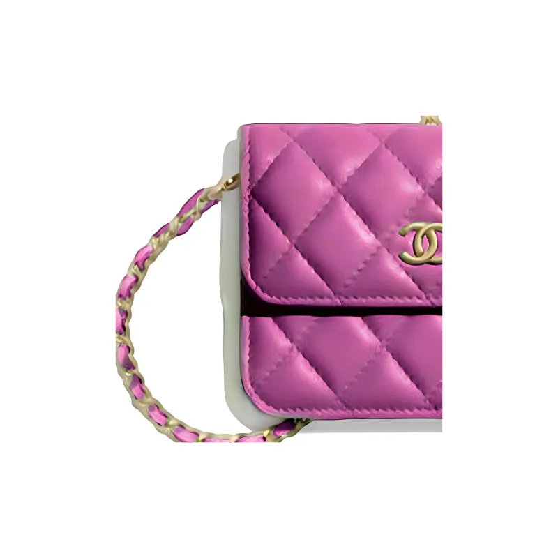 CHANEL Sheepskin Chain Bag Fanny Pack Crossbody Bag Women's Purple-2