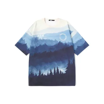 GENANX Elbow Length Sleeved T Shirt Unisex Print Blue