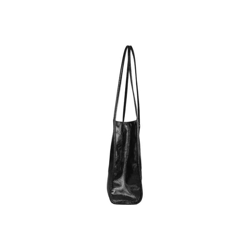 Kikawa Card PU Tote Bag, Shopping Bag, Shoulder Bag Medium Size Women's Black-3