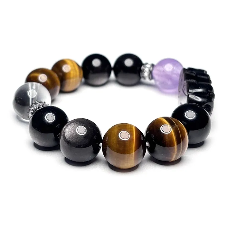 MOUNTAINS AND MANS Obsidian 16mm Large Grain Dominant New Chinese Style Good Luck Beaded Bracelet Men's-1