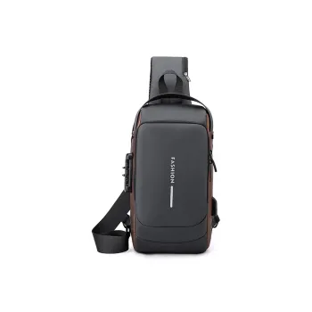H YXIANG Nylon Sling Bag Unisex Black/Gray