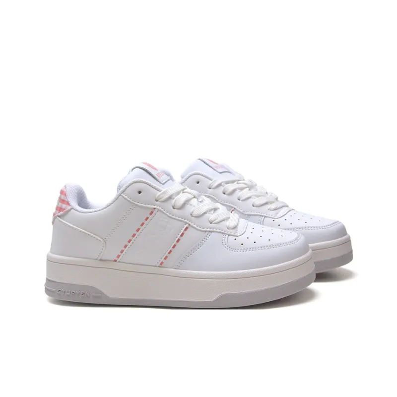 STUR YSN Wear Resistant Lightweight Height Increasing Low Top Skateboard Shoes Women's White Peony Pink-3