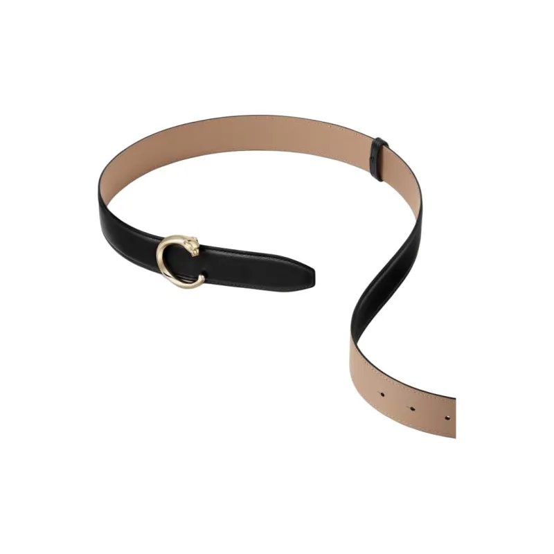 CARTIER Calfskin, Gold Plated Leather Belts Unisex Black 3.5CM-2