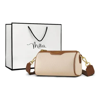 MILLIE'S Cow Leather With Synthetic Leather Shoulder Bag, Crossbody Bag, Cylinder Bag Regular Women's White & Brown