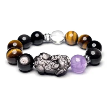 MOUNTAINS AND MANS Obsidian 16mm Large Grain Dominant New Chinese Style Good Luck Beaded Bracelet Men's