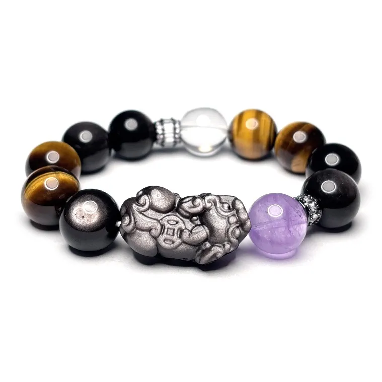 MOUNTAINS AND MANS Obsidian 16mm Large Grain Dominant New Chinese Style Good Luck Beaded Bracelet Men's-0