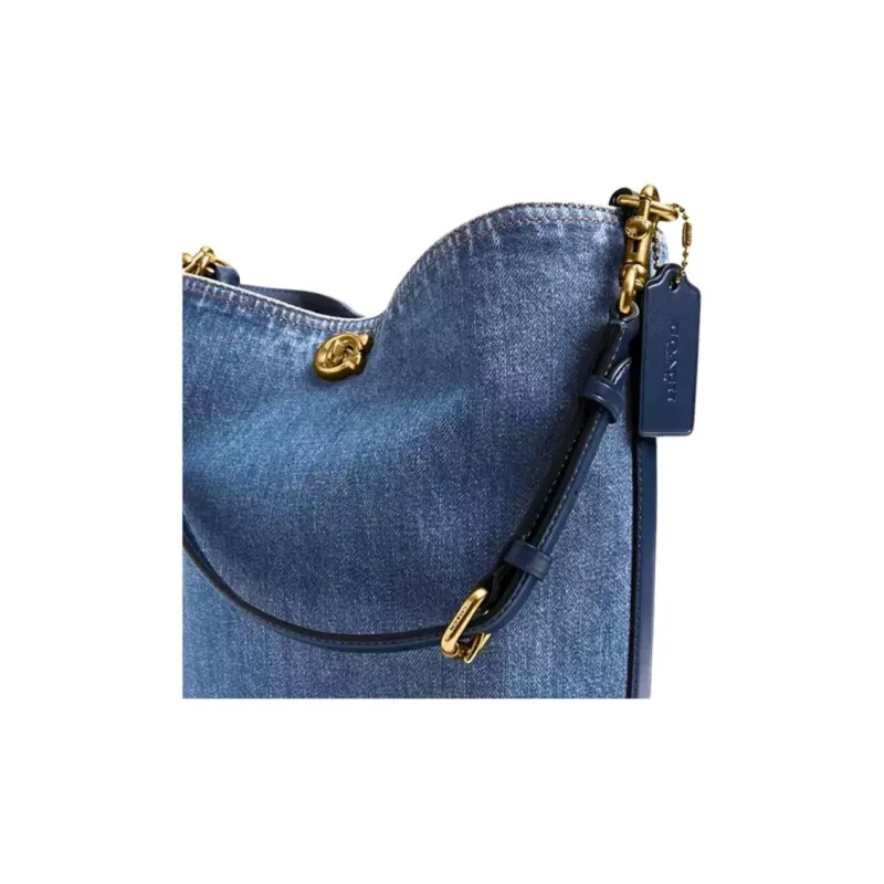 COACH Willow Denim Bucket Bag, Shoulder Bag Large Size Women's Dark Blue-4