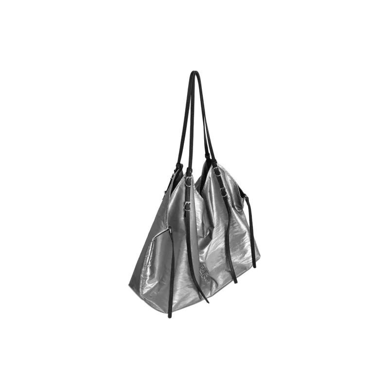 Kikawa Card Fabric Shoulder Bag Medium Size Women's Silver-2