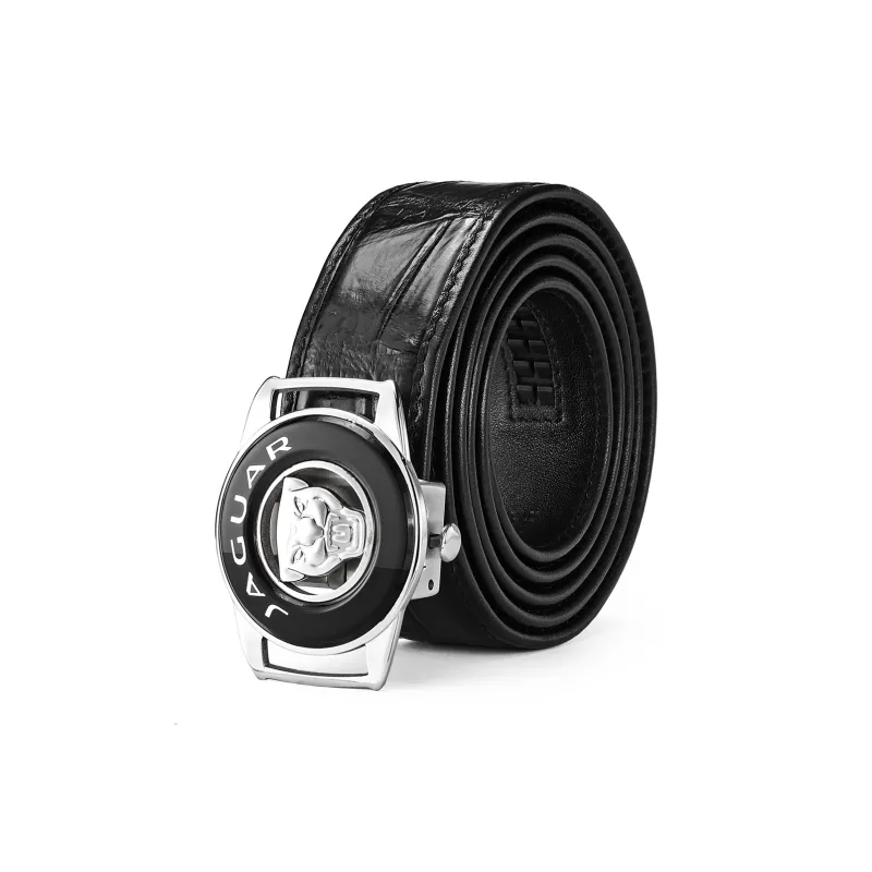 JAGUAR Crocodile Leather Belts Men's Black Width 3.5cm-0