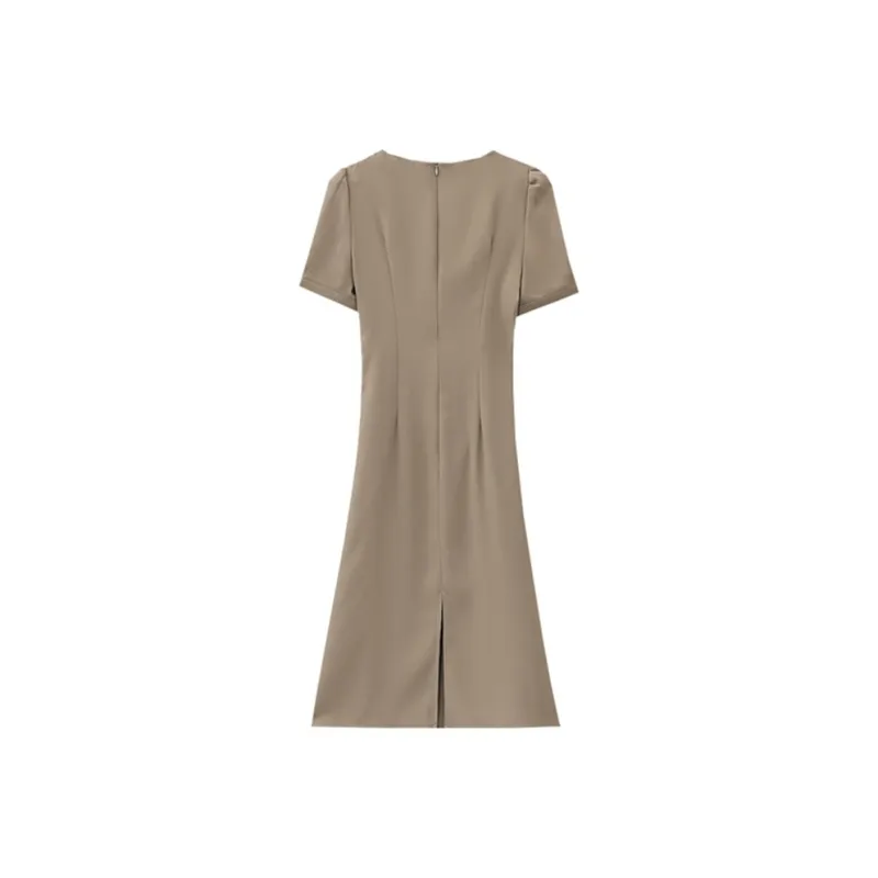 TIBINB Short Sleeved Dresses Women's Mocha-1