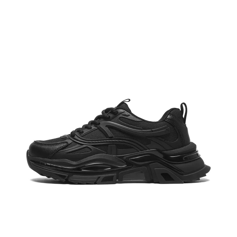 JEEP SPIRIT Black Myth Slip Resistant, Breathable, Height Increasing Low Top Chunky Sneakers Men's Black-0