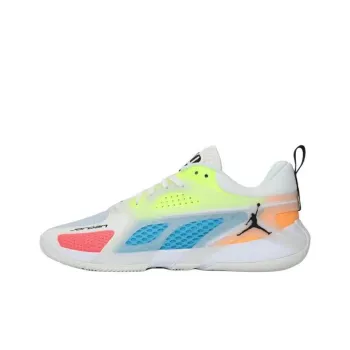 Jordan Heir Collection Anti Slip Wear Resistant Low Top Basketball Shoes Men's White Yellow Blue
