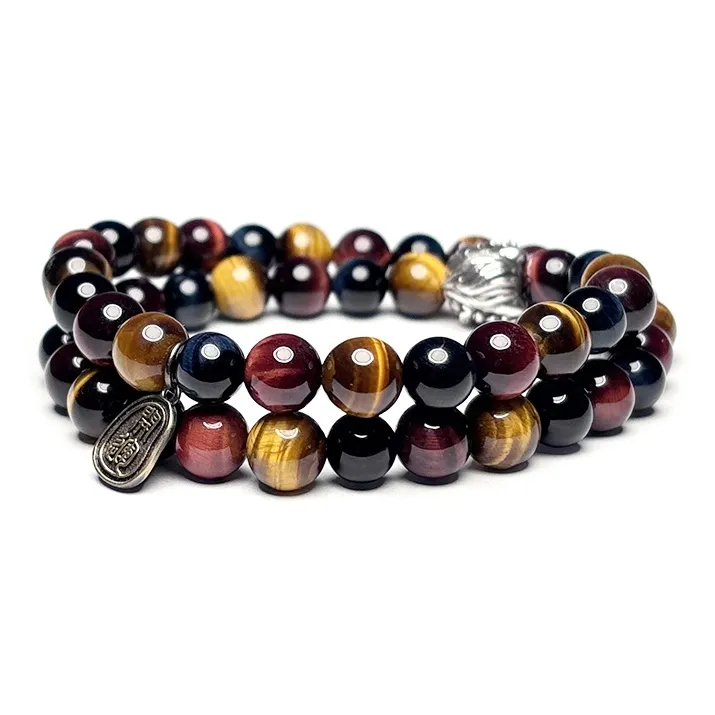 MOUNTAINS AND MANS Tiger's Eye Stone New Chinese Style Stackable Good Luck Beaded Bracelet Unisex-2
