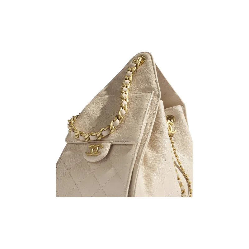 CHANEL Grained Calfskin Shoulder Bag Small Size Women's Beige-3