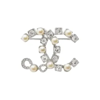 CHANEL Crystal Brooches Unisex Silver