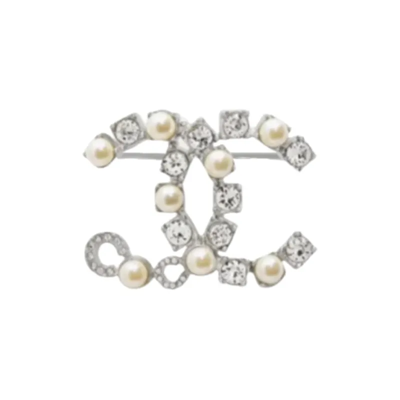 CHANEL Crystal Brooches Unisex Silver-0