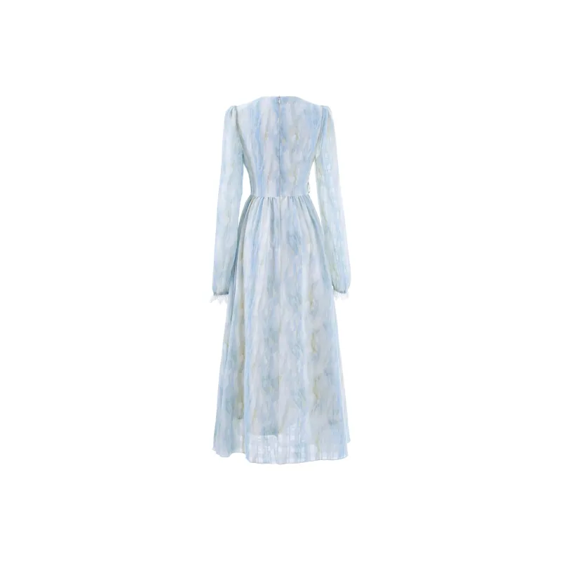 Blovelan Long Sleeved Dresses Women's Water Wave Blue-1