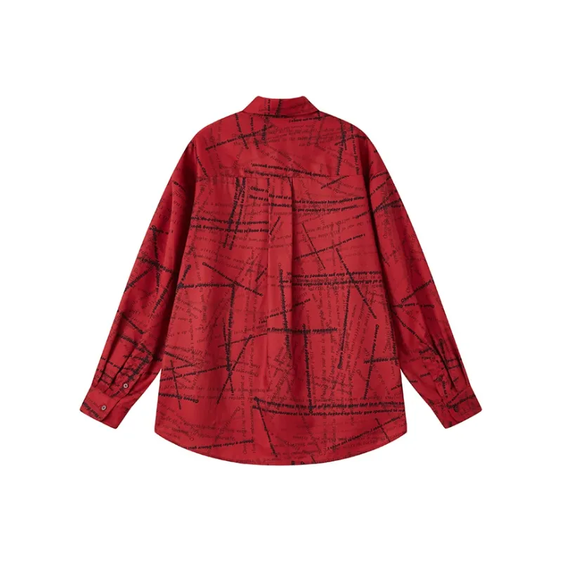 WULISHAONIAN Shirt Unisex Black Red-1