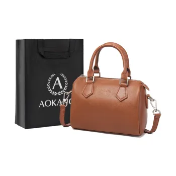 AOKANG Cow Leather With Synthetic Leather Boston Bag Handbag Mini Women's Walnut/Baroque Brown/Classic Black