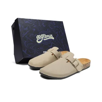OUGLEMEN Cork Sole Slip Resistant Quiet Closed Toe Slippers Unisex Box Included
