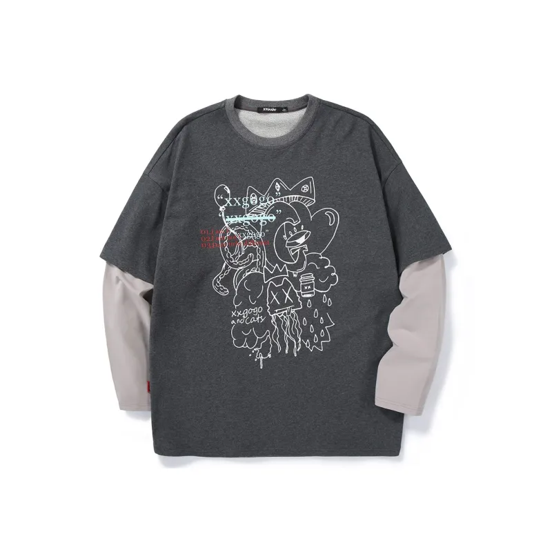 XXGOGO Crew Neck Loose Fit Mock Two-Piece Sweatshirt Unisex-5
